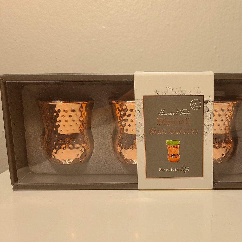 4 pack, Highball Moscow Mule Shot Glasses, Hammered Copper Finish 2oz